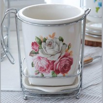 꽃무늬 패턴 화사한 주방 도자기 수저통 대 조리도구보관통 테이블수저통 집들이선물 물빠짐통 주방수저통