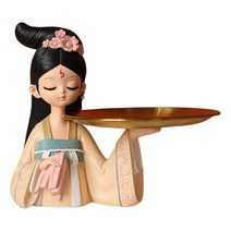 GHSHOP 우아한 중국 한과 당나라 숙녀 인형 디스플레이 트레이 데스크탑 공예 아트 보석 귀걸이 수조 장식 귀여운 선물, 수지, 18x15cm