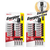 [에너자이저] 맥스 알카라인 건전지 AA12+4입 X2EA / 파워실 누액방지 Energizer, 2개, 16개