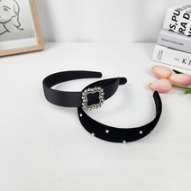 무이토린다 [2개 세트] 블랙새틴 페미닌모티브 큐빅/타이니 진주 벨벳 헤어밴드