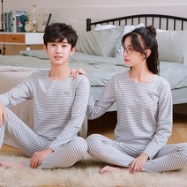 핫팩 청소년 노라인 내복세트 스스로발열 가을옷 가을바지 남아 중학생 여성겨울, C02-그레이 스트라이프
