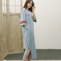 파라다이스 배색 포켓 반팔 오버핏 롱원피스 홈웨어