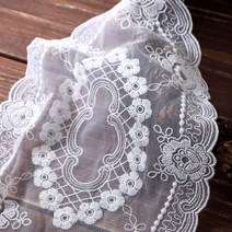 타원 꽃레이스 협탁러그 꽃문양 레이스보 거실 장식, 아이보리