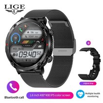 LIGE 2023 스마트 워치 1.6 인치 전체 터치 팔찌 트래커 스포츠 시계 블루투스 Smartwatch, Mesh belt black_600mA-Bluetoot