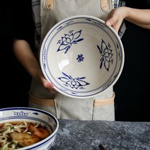 CNTCSM 도자기 업소용 식기 고각 산시 라오보우 두껍게 데이지 방지 노화 맛 특대 면그릇 유약 하채 중국식 식기, 8인치 로터스