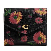 COACH 꽃무늬 프린트 가죽 Wyn 스몰 지갑 블랙.