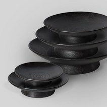 받침원형 굽접시 검정(5size)-높은 굽 찬기 돌상 스탠드 플레이트
