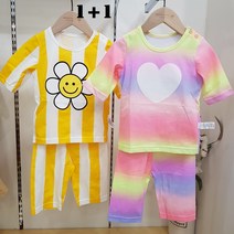 (1+1패키지특가) 모이모이깜피 유니프랜드 레인보우하트+치즈스마일 7부내의 2벌세트