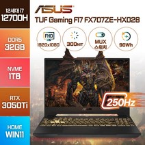 [백팩 증정] ASUS TUF 게이밍 F17 FX707ZE 17인치 인텔 12세대 i7 고성능 게이밍 윈도우11 노트북, WIN11 Home, 32GB, 1TB, 코어i7, 메카 그레이
