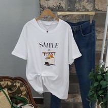 상상그이상 여성용 국내제작 토스트 전사나염 박시핏 반팔티 라운드넥 캐주얼 데일리룩 사계절 티셔츠