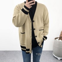 엠클로 [당일출고] 남자 오버핏 포켓 라인 니트 가디건 5컬러
