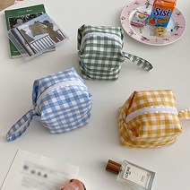 정육각 미니 체크 파우치 10cm 옐로우