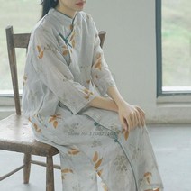 2022 중국 전통 빈티지 드레스 여성 충삼 코튼 린넨 플라워 프린트 동양 qipao