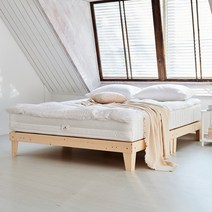 아씨방가구 플로 평상형 원목 침대 Q 본넬매트, 내추럴