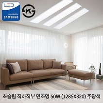 KW LED 초슬림 직하 직부 1285 X 320 X 25mm 50W 국산 KS 무타공 평판조명 면조명 주광색 6500K
