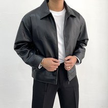 파블럼 남자 라이더 자켓 가죽 레더 오버핏 블루종