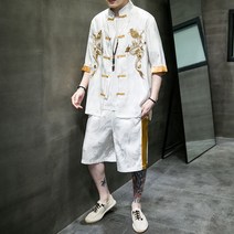 봄 여름 남자 반팔 용자수 두루마기 퓨전 생활 한복 세트 반바지 투피스 빅사이즈