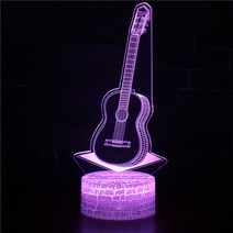 3D 입체 아크릴 테이블 조명 기타 악기 모양 무드등 합주실 음악 연습실 꾸미기 소품 야간 음표 침대 옆 램프 터치 스위치 리모콘, H.크랙 베이스-리모컨 조절형(MY-347)