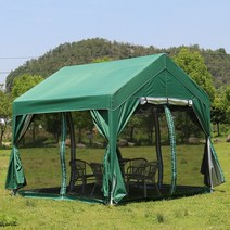 캐노피 천막 몽골 텐트 행사용 농막 테라스 방수 펜션 접이식 야외 바베큐장 3X3M, 3X3 육군 녹색 메쉬 + 4면 천