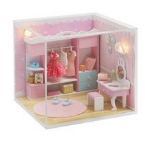 ST SHOP 나무 가구 및 LED가있는 DIY 인형 집 미니어처 DIY 미니어처 인형 집 키트, 13x13x11cm, 활기 없는, S2011