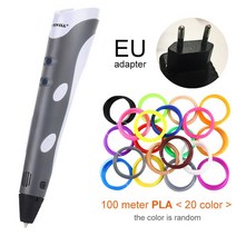 Myriwell 3d 펜 원래 diy 3d 인쇄 펜 1.75mm abs 필라멘트 크리 에이 티브 장난감 생일 선물 158, 회색 EU-100m PLA, 협력사