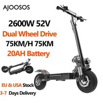 전동스쿠터 노인전동차 삼륜바이크 오토바이 AJOOSOS X700 전기 스쿠터 10 인치 오프로드 타이어 E 2600W 52V 듀얼 모터 성인 접이식 좌석 포함, [02] 52V 20AH no seat