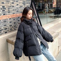 여성 숏 패딩 점퍼 다운 자켓 지퍼 루즈핏 코트 블랙