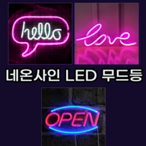 네온사인 LED 미니 간판 무드등 감성 조명 인테리어 집들이 개업 선물 3type, 헬로