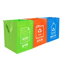 휴지통 분리수거함 마대걸이 3칸, 이지앤472 재활용 분리수거함 3P셋 찍찍이 받침판
