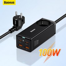 베이스어스 Gan3 고속충전기 100W 멀티충전기 5포트 유럽형 코드, 블랙-100W