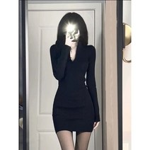 반폴라 순욕 홍매 스판 지퍼 스키니핏 후라이스 원피스 여성 가을 겨울 힙랩 허리보정 짧은 소흑
