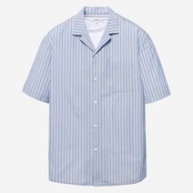 ILCORSO 남성 블루 멀티스트라이프 포켓 오픈카라셔츠