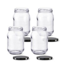 미르코리아 유리 잼병 580 높은형 블랙캡, 500ml, 4개입