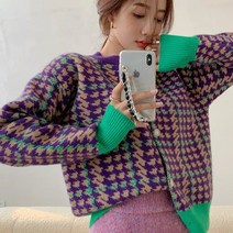 문비글 앙트해피 하운드체크 배색 니트 가디건(knit694)