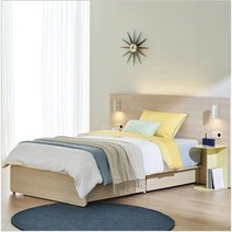 한샘(가구) 한샘 포에트 우디 침대 SS (매트별도) + 350 패널 스틸협탁(3종/택1), 색상:딥그린 (C)