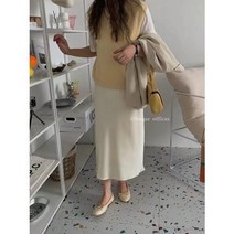 여성 새틴 스커트 백힙 자 웨이스 날 가을 미디 실크 롱