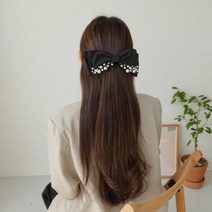 여자 왕핀 진주 여성스러운 검정색 리본 머리핀.옷자락(무료배송)