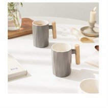 쓰임 우드 핸들 롱머그컵 340ml, 화이트, 6개
