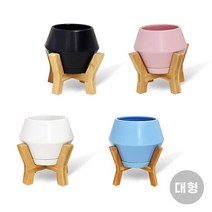 마이플랜트 파스텔 세라믹 무광 화분 우드스탠드 대형 받침세트, 단품