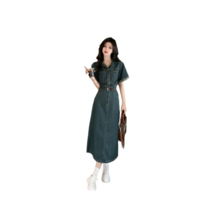 데님 원피스 여성 여름 프렌치 빈티지 시크 롱 스커트