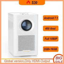 HONGTOP-S30 풀 HD 1080p 안드로이드 10 비머 LED 미니 프로젝터 4k 디코딩 비디오 프로젝터 홈 시어터 시네마 모바일, S30 WRITE _영국 플러그