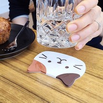 러블리 고양이 페이스 PVC 코스터 컵받침대, 화이트