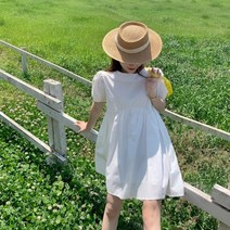 모노위크 당일배송 피크닉 루즈핏 퍼프 무지 플레어 미니원피스