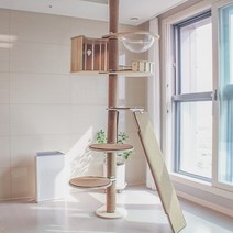 Comma 또이캣폴 고양이 알루미늄기둥 캣타워 캣폴, 베이직 캣폴기둥과 스텝1개 구_브라운/그레이/크림