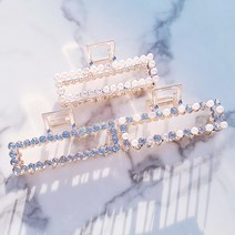 3종세트 로즈골드 직사각 스퀘어 진주큐빅 메탈 헤어집게핀