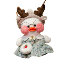 PKTOYS DIY 큐티 오리인형 크로스백 뽀글이 토이 캐릭터 빵빵덕 오리 인형 숄더백 크리스마스 명절 선물, 어깨 가방 갈색 뿔 헤어 벨트 녹색 스커트 딸기, 노란 오리 어깨 가방