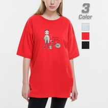진마니아 고양이와 걸 루즈핏 반팔티 오버핏 빅사이즈 티셔츠