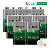 금속검출기 휴대용 금속탐지기PALO-재충전식 배터리 9 V NI-MH 6F22 300mAh V 연기 경보기 장난감용, 9V_CHINA | 8pcs 9v battery