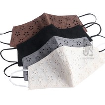 자수 레이스 천 면 마스크, 블랙, 1개