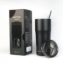 베리코 마스 보온보냉 스텐 텀블러 + 뚜껑2개 + 스텐빨대, 팬텀블랙, 480ml